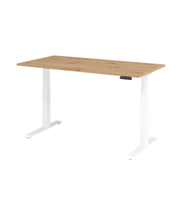 Schreibtisch Basic, höhenverstellbar, 64-129cm (H), rechteckig, asteiche / weiß