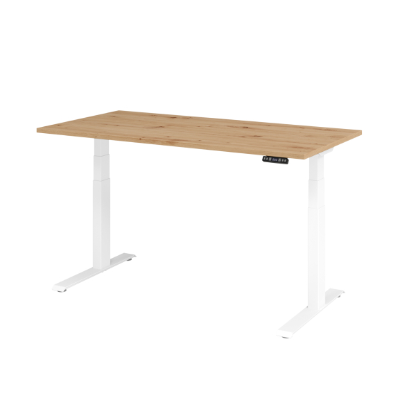 4032062191194 - Schreibtisch Basic elektrisch höhenverstellbar 64-129cm (H) 160x80cm (BxT) rechteckig asteiche   weiß 4032062191194 Hammerb