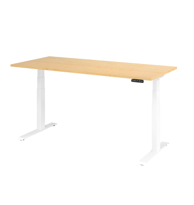 Sitz-Steh-Schreibtisch Basic, elektrisch h&ouml;henverstellbar, 64-129cm (H), 180x80cm (BxT), rechteckig, ahorn / wei&szlig;