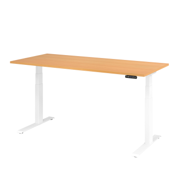 Schreibtisch Basic, höhenverstellbar, 64-129cm (H), rechteckig, buche / weiß