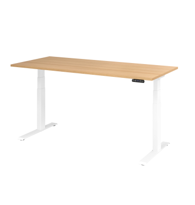 Sitz-Steh-Schreibtisch Basic, elektrisch h&ouml;henverstellbar, 64-129cm (H), 180x80cm (BxT), rechteckig, eiche / wei&szlig;