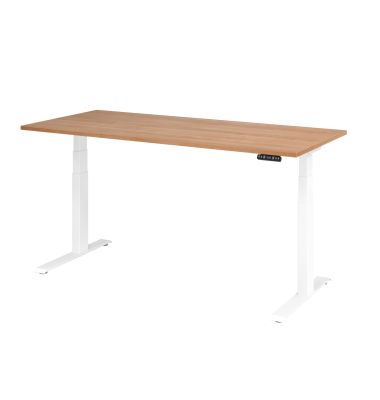 Sitz-Steh-Schreibtisch Basic, elektrisch h&ouml;henverstellbar, 64-129cm (H), 180x80cm (BxT), rechteckig, nussbaum / wei&szlig;