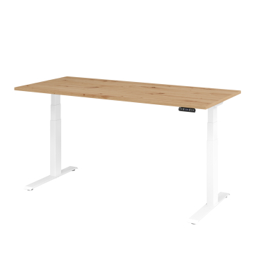 Schreibtisch Basic, höhenverstellbar, 64-129cm (H), rechteckig, asteiche / weiß