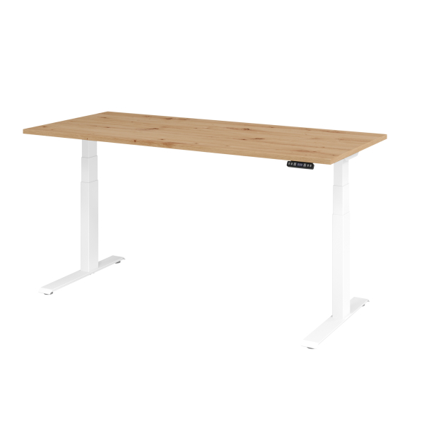 4032062191286 - Schreibtisch Basic elektrisch höhenverstellbar 64-129cm (H) 180x80cm (BxT) rechteckig asteiche   weiß 4032062191286 Hammerb