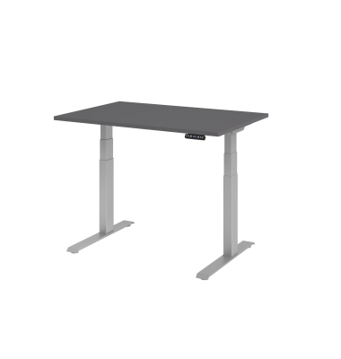 Schreibtisch Basic, höhenverstellbar, 64-129cm (H), rechteckig, graphit / silber