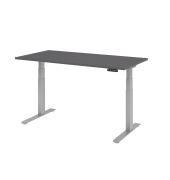 Schreibtisch Basic, höhenverstellbar, 64-129cm (H), rechteckig, graphit / silber