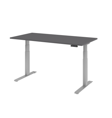 Schreibtisch Basic, höhenverstellbar, 64-129cm (H), rechteckig, graphit / silber