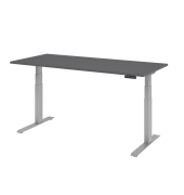 Schreibtisch Basic, höhenverstellbar, 64-129cm (H), rechteckig, graphit / silber