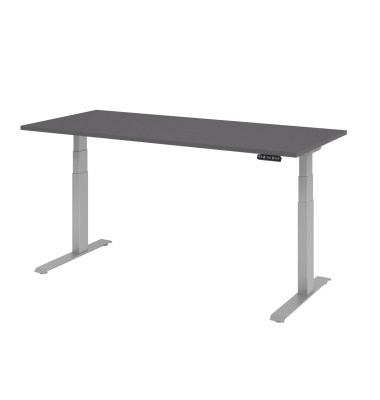 Schreibtisch Basic, höhenverstellbar, 64-129cm (H), rechteckig, graphit / silber