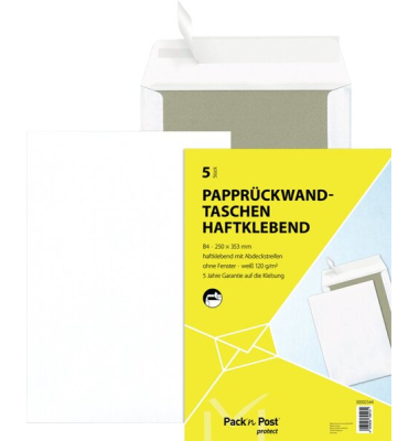 Versandtaschen 30002544 mit Papprückwand, B4, ohne Fenster, haftklebend, 120g, weiß