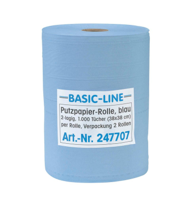 2 Putztuchrollen Basic-Line 2-lagig blau, 1.000 Blätter