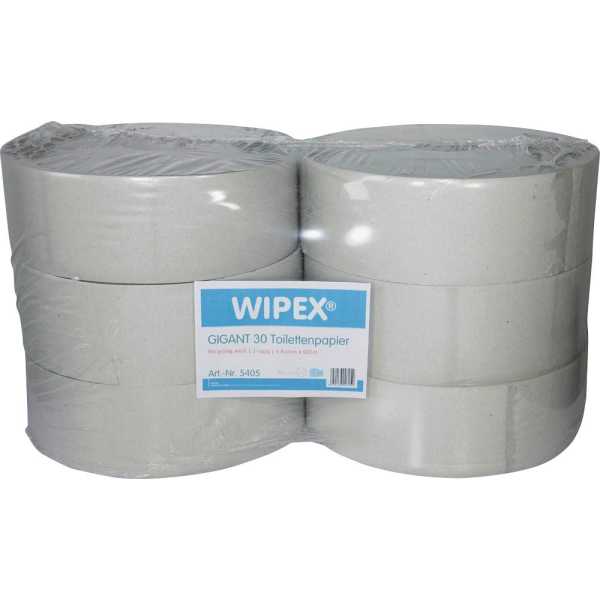 4250139207252 - WIPEX® Jumbo-Toilettenpapier Gigant 30 1-lagig Recyclingpapier 6 Rollen 4250139207252 - WIPEX® Jumbo-Toilettenpapier Gigant 30 1-lagig Recyclingpapier 6 Rollen
