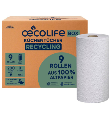 Küchenrollen OECOLIFE 3299001 3-lagig naturweiß Rolle à 200