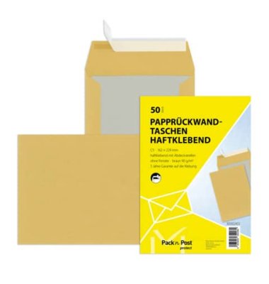 Versandtaschen 30002451 mit Papprückwand, C5, ohne Fenster, haftklebend, 90g, braun
