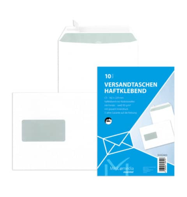 Versandtaschen 30002469, C5, mit Fenster, haftklebend, 90g, weiß