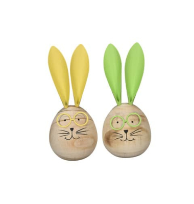 Osterhase mit Brille Holz gelbgrün sort
