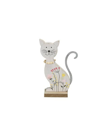 Deko Katze Blumenwiese Holz bunt
