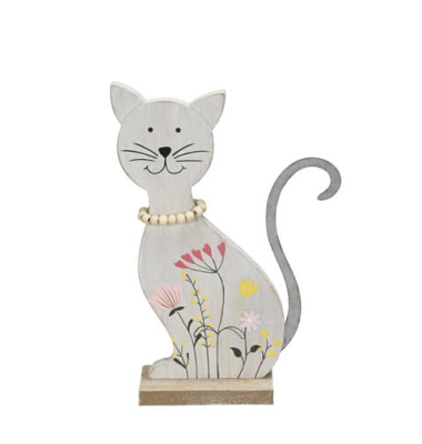 Deko Katze Blumenwiese Holz bunt