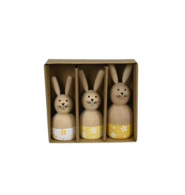 Osterhase 3ST Holz gelbweiß sortiert