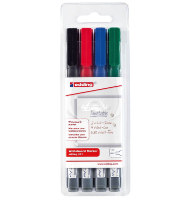 Boardmarker 361, 4-361-4-2, Packung, 4-farbig sortiert, 1mm Rundspitze