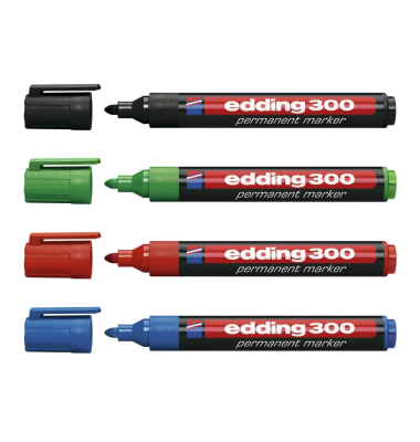Permanentmarker 300, 4-300-4-2, Packung, 4-farbig sortiert, 1,5-3mm Rundspitze