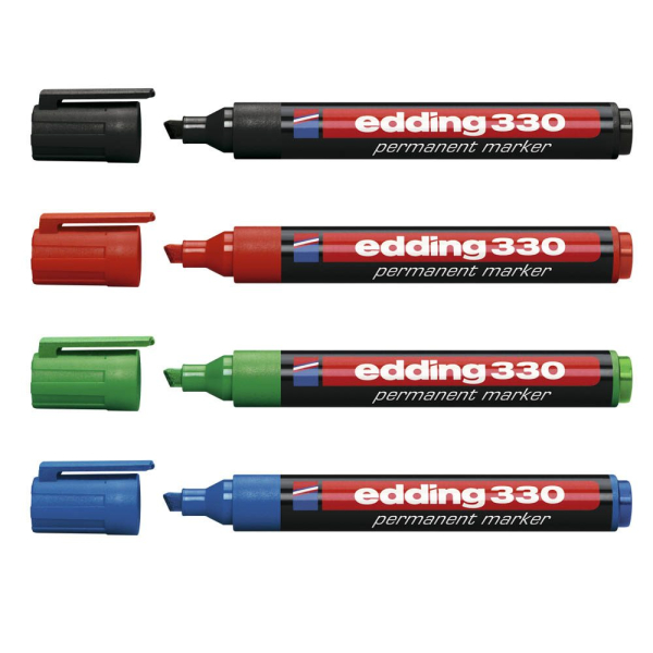 4057305072382 - edding 330 Permanentmarker Breit Keilspitze 1-5 mm Farbig sortiert Nachfüllbar Wasserbeständig 4 Stück