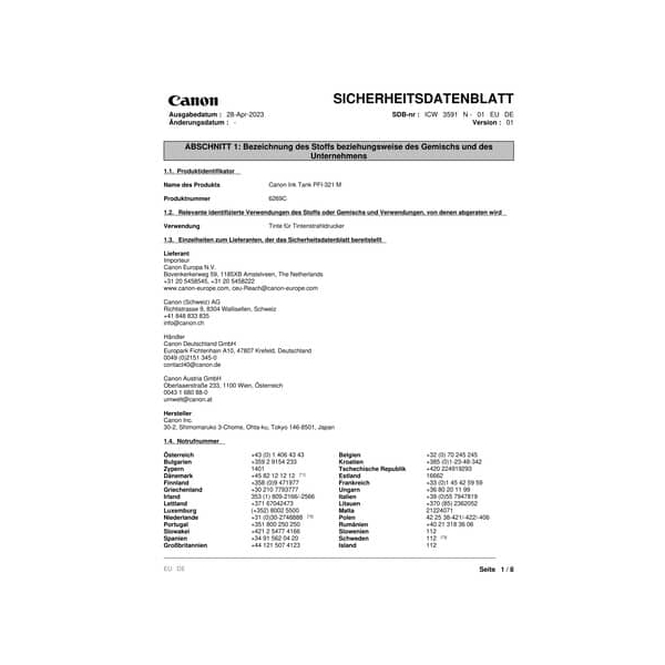 4549292222173 - PFI-321   6269C001 Magenta - Tintenpatrone Magenta