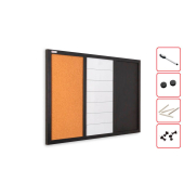 Kombitafeln 3-in-1 Kombitafel, CO64KBM_BK, Kork/Whiteboard/Kreide, Holz