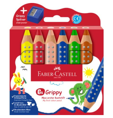 Farbstifte-Set Grippy+ Spitzer, 110635, farbig sortiert, dreikant, ergonomisch, Packung