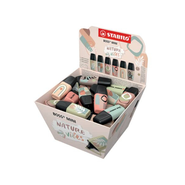 50 Stück Stabilo Textmarker STABILO BOSS MINI Naturevibes Bonbonkorb, 07/50-11-1, 6-farbig sortiert, Keilspitze  Stabilo