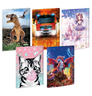 Gummizugmappe 45031, A3 farbig sortiert Karton 500g, mit 3 Einschlagklappen