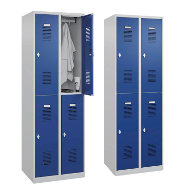 Spinde Basic Plus enzianblau, lichtgrau 088355-20 S10000, 4 Schließfächer 60,0 x 50,0 x 185,0 cm