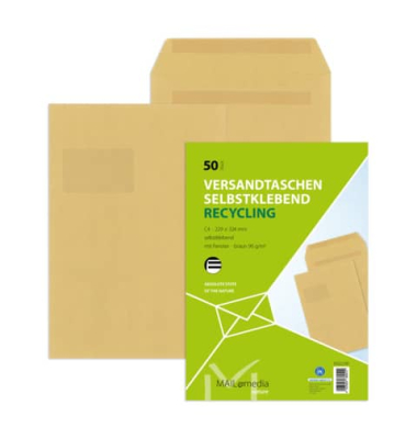 Versandtaschen, C4, mit Fenster, selbstklebend, 90g, braun