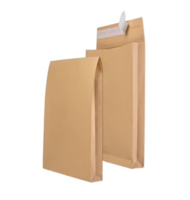 Faltentaschen 30007039, C4, ohne Fenster, 40mm-Falte, haftklebend, 120g, braun