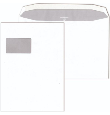 Versandtaschen Kuvermatic 30005332, lange Seite offen, C4, mit Fenster, nassklebend, 100g, weiß