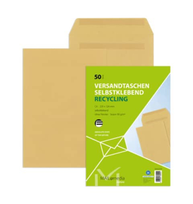 Versandtaschen, C4, ohne Fenster, selbstklebend, 90g, braun