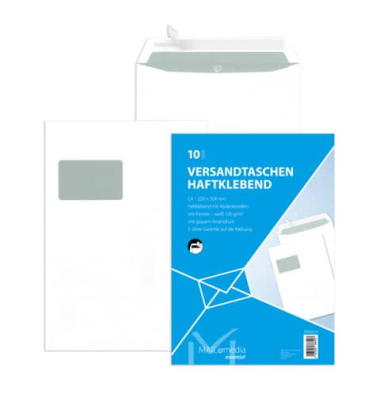 Versandtaschen, C4, mit Fenster, haftklebend, 120g, weiß