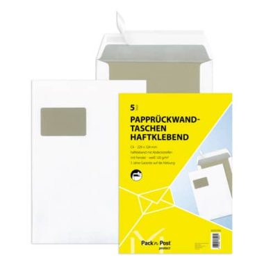 Versandtaschen 30002506 mit Papprückwand, C4, mit Fenster, haftklebend, 120g, weiß
