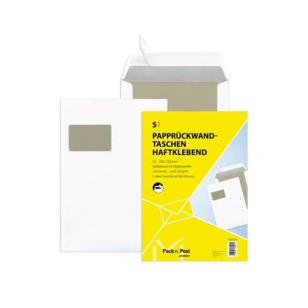 4003928385231 - Versandtaschen 30002506 mit Papprückwand C4 mit Fenster haftklebend 120g weiß 4003928385231 5 Stück
