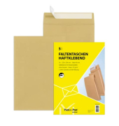 Faltentaschen, C4, ohne Fenster, haftklebend, 40mm-Falte, 130g, braun