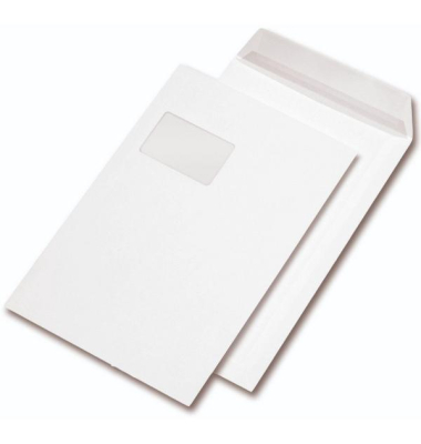Faltentaschen 30015671, C4, mit Fenster, 20mm-Falte, haftklebend, 120g, weiß