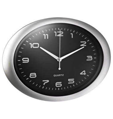  Wanduhr 186-11, silber/schwarz, 40cm, oval, analog