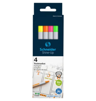 Textmarker Shine-UP, 50-112094, Etui, farbig sortiert neon (gelb/orange/pink/gr&uuml;n), 1-4mm Keilspitze