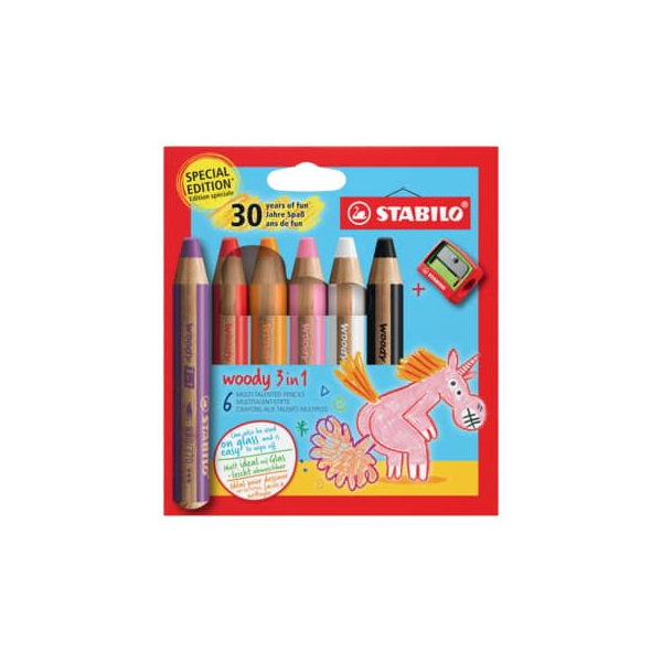 5 Stück Stabilo Buntstifte-Set STABILO woody 3 in 1, EO8806-4-1, 6-farbig sortiert, rund, jumbo, Packung 4006381618694 Stabilo 6 Stück