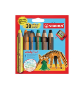 Buntstifte-Set STABILO woody 3 in 1, EO8806-4-2, 6-farbig sortiert, rund, jumbo, Packung