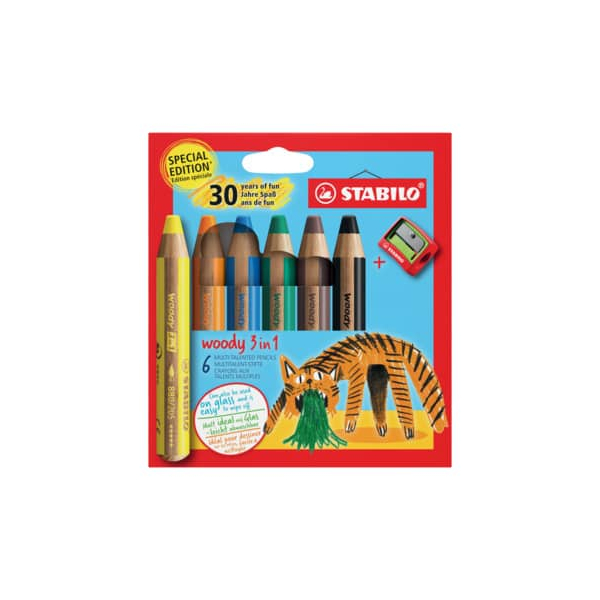 5 Stück Stabilo Buntstifte-Set STABILO woody 3 in 1, EO8806-4-2, 6-farbig sortiert, rund, jumbo, Packung 4006381618724 Stabilo 6 Stück