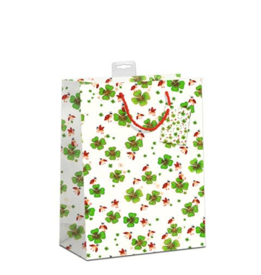 Geschenktasche 7549-0026-L, allgemein, mit Tragekordel / Geschenkanh&auml;nger, Kleeblatt, 32cm x 26cm