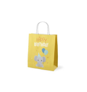 Geschenktasche 991384 F&uuml;r Dich, Geburtstag, mit Tragekordel, &bdquo;Happy Birthday&ldquo; / Elefant, 20cm x 24cm