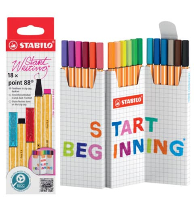 Fineliner-Set point 88, 8818/5, orange, wei&szlig;e Streifen (Schreibfarbe: 18-farbig sortiert), 0,4mm