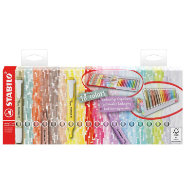 Textmarker swing cool NatureCOLORS, EO275/18-02-5, Pack, 18-farbig sortiert, 1-4mm Keilspitze